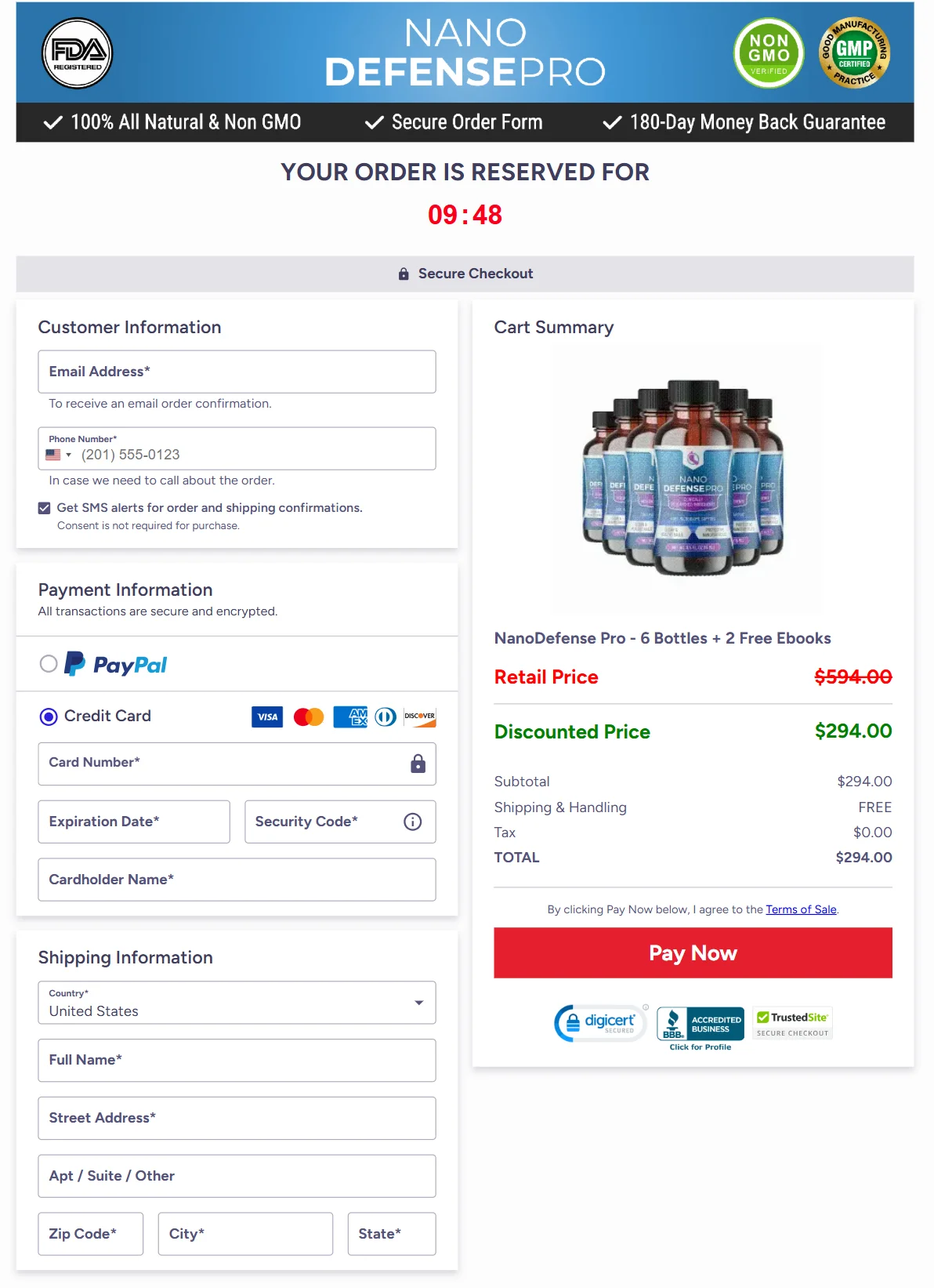 NanoDefense Pro order page 3